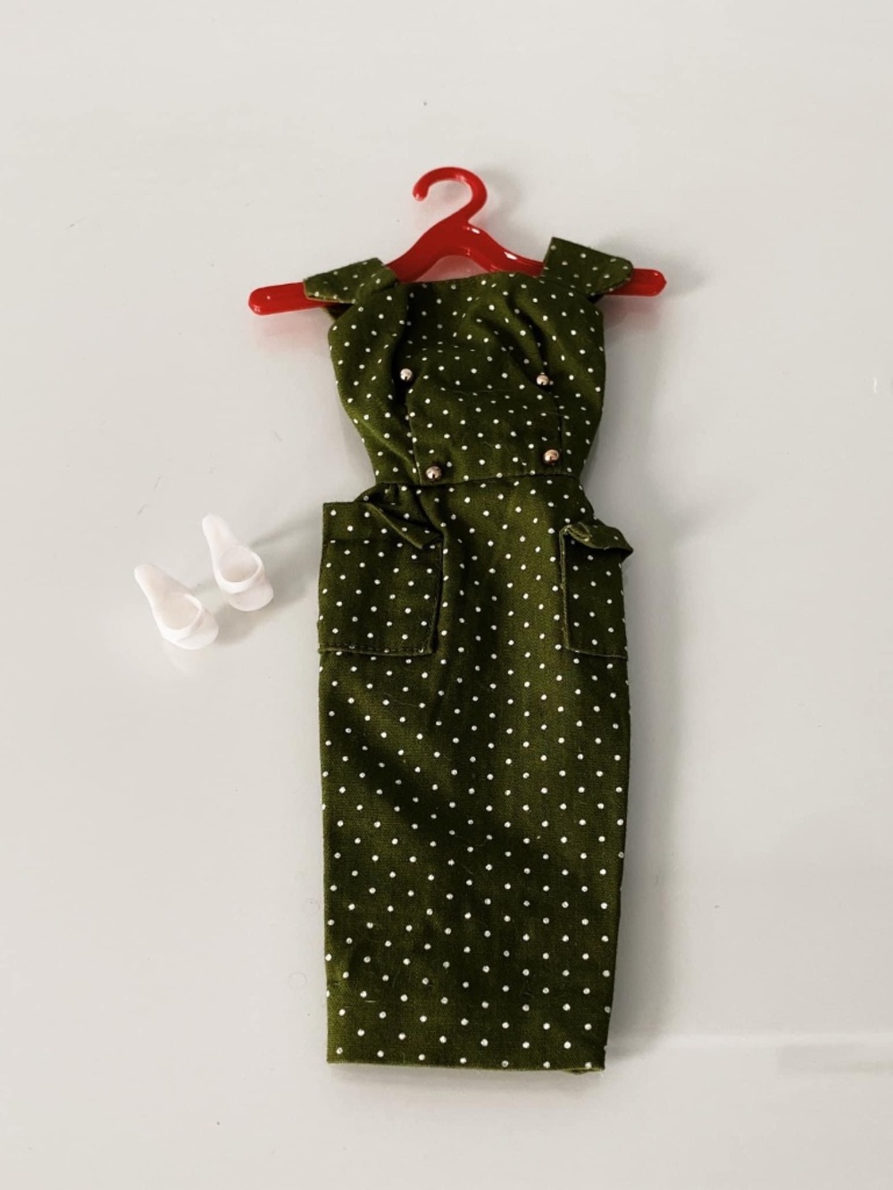 Vintage Barbie Fashion Pak Polka-Dot Olive Green Sheath Dress